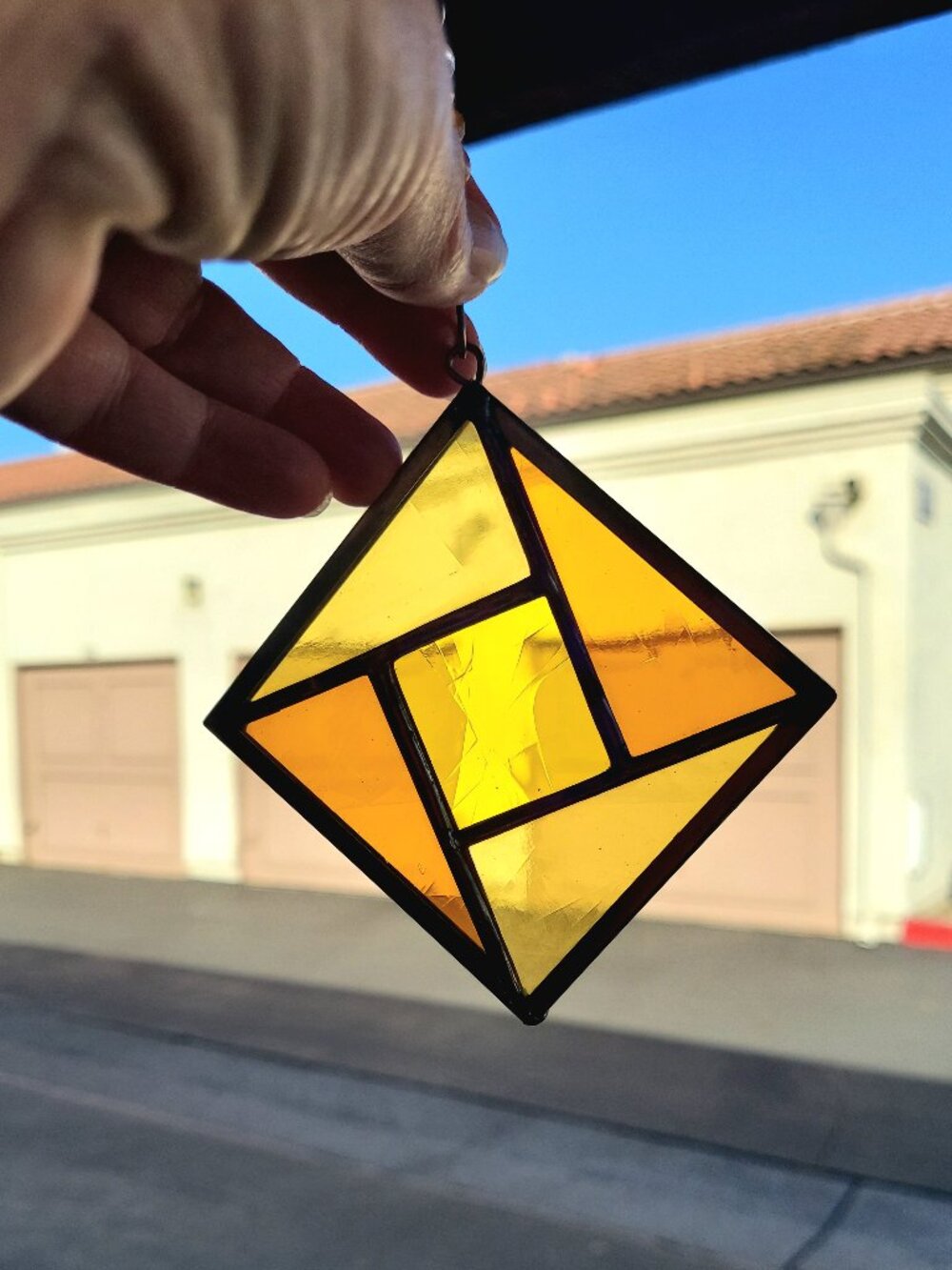 Warm Amber Stained Glass Square Suncatcher